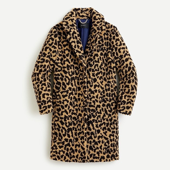 J Crew Teddy sherpa topcoat leopard Coat AQ599